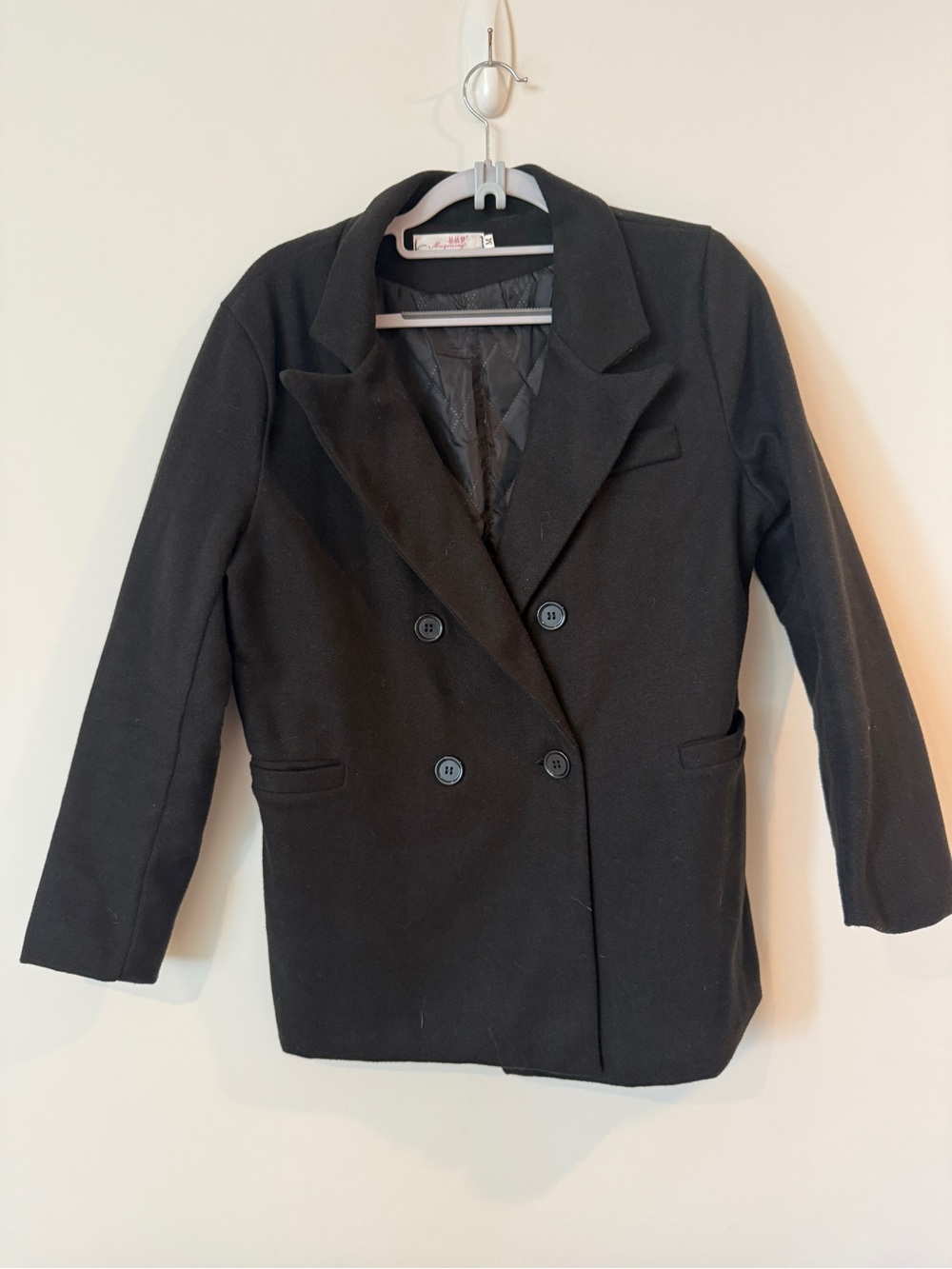 Women's Black Double-Breasted Blazer Coat with down inside